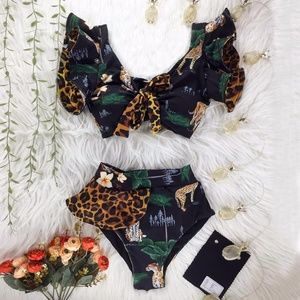 NEW - Sporelike Ruffle Lace Up Leopard Print Bikini